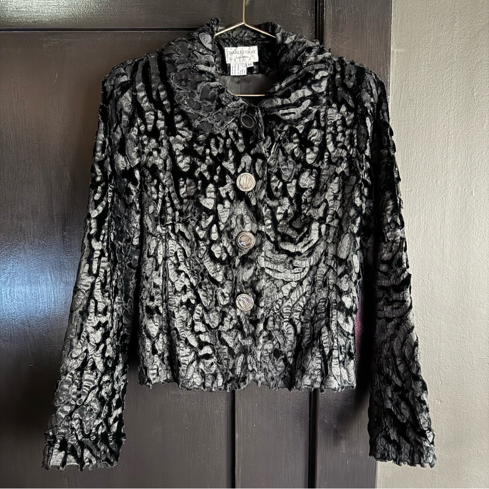 Charles Gray London Faux Fur Black Statement Button Jacket M
